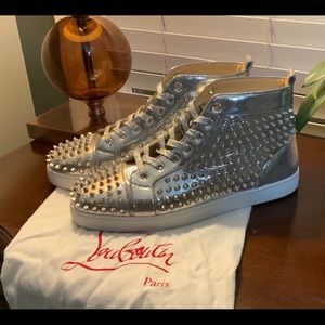 Christian Louboutin Silver Spiked Men's High-Top Sneakers